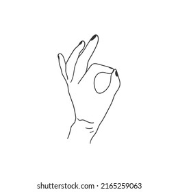 Mano mostrando bien - dibujo lineal minimalista simple de vector.