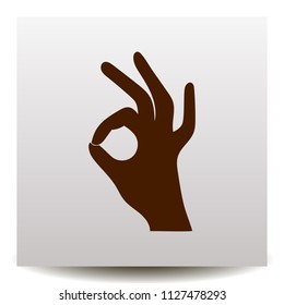 hand showing  okay ok  gesture vector icon on a realistic paper background with shadow. Illustration on a flat design style, suitable for web site, logo, app, UI