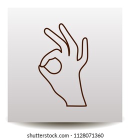 hand showing  okay ok  gesture on a realistic paper background with shadow. Line vector icon on a flat design style 