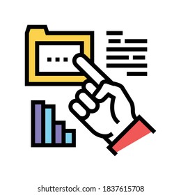 hand showing on folder color icon vector. hand showing on folder sign. isolated symbol illustration
