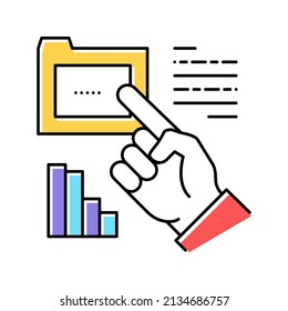 hand showing on folder color icon vector. hand showing on folder sign. isolated symbol illustration