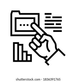mostrar en el vector de icono de línea de carpeta. mostrar en el signo de carpeta. símbolo de contorno aislado ilustración negra