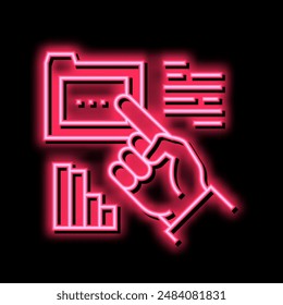 hand showing on folder neon light sign vector. hand showing on folder sign. isolated symbol illustration