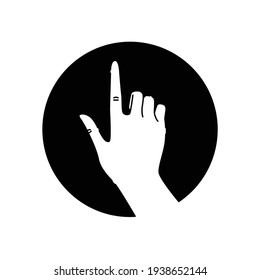 Hand showing one count black glyph icon. Pointing hand. Make the index finger up gesture. Pictogram for web page, mobile app, promo. UI UX GUI design element. Editable stroke