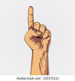 Hand showing one count. Pointing hand. Vector illustration.