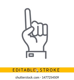 Hand Showing One Finger Or Counting One. Sketch Line Flat Icon Of Hand. Modern Vector Illustration Concept. Editable Outlines Stroke. - Vector