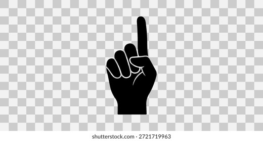 Hand showing one finger on transparent background