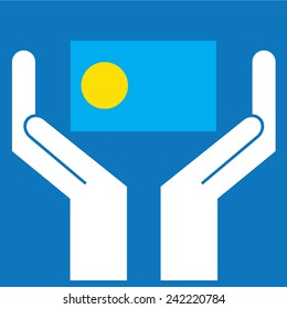 Hand showing Palau Flag. Vector illustration