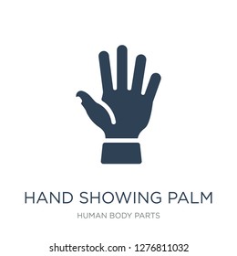 hand showing palm icon vector on white background, hand showing palm trendy filled icons from Human body parts collection, hand showing palm vector illustration
