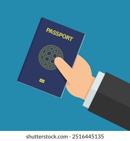 Mano que muestra el pasaporte en estilo plano del diseño