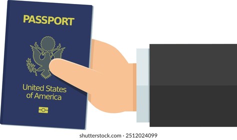 Mão mostrando passaporte dos EUA em estilo de design plano (recortado)