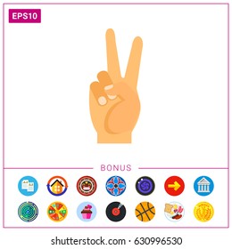 Hand showing peace sign vector icon