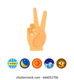 Hand showing peace sign vector icon