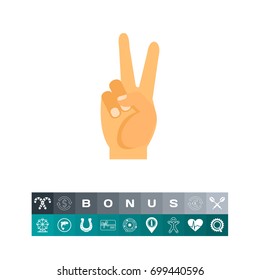 Hand showing peace sign vector icon