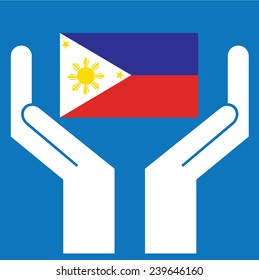 Hand showing Philippines Flag. Vector illustration. 