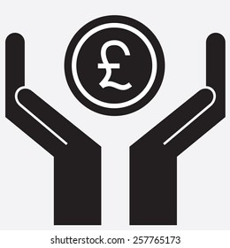 Hand showing pound sign. Vector illustration.