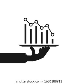 hand showing price or cost drop black icon. concept of non effective expense or bankrupt sign. flat simple trendy modern crash stats logotype graphic art infographic design element isolated on white
