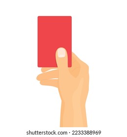 hand showing red card; football, soccer referee, penalty, foul -vector illustration