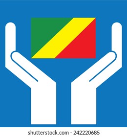 Hand showing Republic of the Congo Flag. Vector illustration