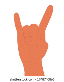 A hand up showing Rock sign. Communication gestures concept. Isolated flat vector illustration. Hand drawn stylized graphic illustration. 