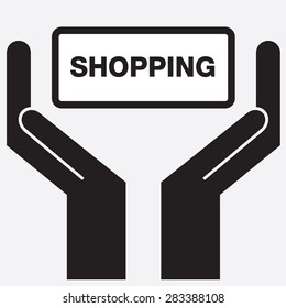 Hand showing shopping sign icon. Vector illustration.