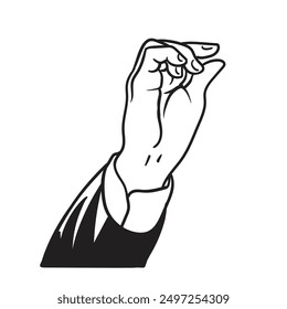 Hand showing size between fingers. Gesture showing measuring in sign language. Vector illustration in outline style isolated on white background.
