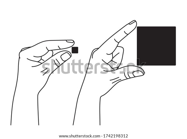 指の間に大きさを示す手 人差し指と親指の間のサイズを比較する2本の手 手話で測定を示すジェスチャ 輪郭スタイルのベクターイラスト のベクター画像素材 ロイヤリティフリー