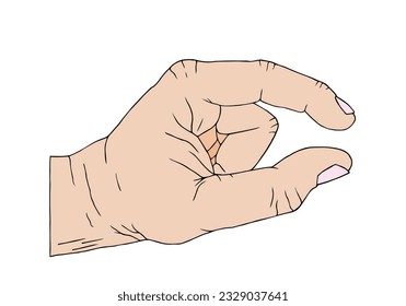Hand showing small amount gesture.	Hand Drawn. Freehand drawing. Doodle. Sketch. Outline.