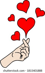 Mano mostrando un corazón pequeño con forma de corazón rojo en la parte superior