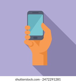 Hand is showing a smartphone with a blank screen on a purple background
