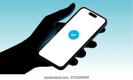 Elegante mano que sostiene el teléfono inteligente Ilustración moderna del dispositivo digital