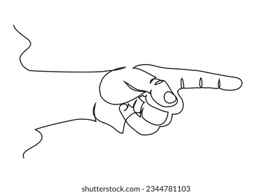 Hand showing something with index finger, continuous line drawing, vector illustration