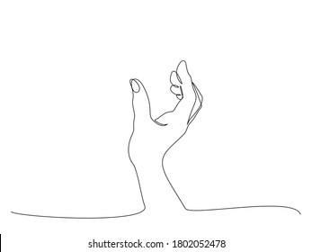 Hand showing something sign. Continuous one line art drawing style. Black linear sketch isolated on white background. Vector illustration