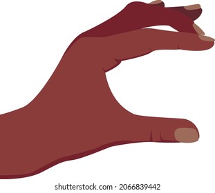 Hand showing something small. Afro American dark skin color. Holding hand. Realistic gesture. Flat style vestor illustration.