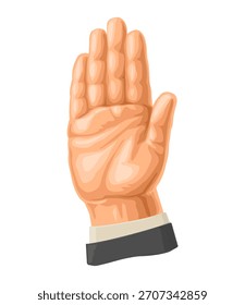 Hand showing stop gesture. Front view. Vector color illustration isolated on a white. For web icon, poster, info graphic.