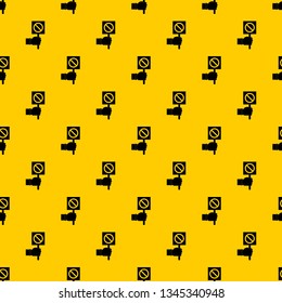 Hand showing stop signboard pattern seamless vector repeat geometric yellow for any design