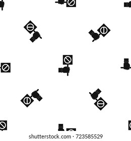 Hand showing stop signboard pattern repeat seamless in black color for any design. Vector geometric illustration
