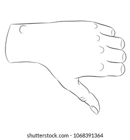 Hand showing symbol dislike. Making thumb up gesture. Vector line illustration isolated on a white background. - Shutterstock ID 1068391364