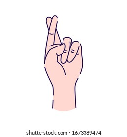 Hand showing symbol good luck line icon. Fingers crossed. Superstition, luck, white lie gesture. Pictogram for web page, mobile app, promo. UI UX GUI design element. Editable stroke.