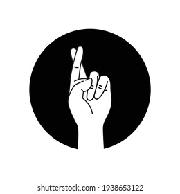 Hand showing symbol good luck black glyph icon  Fingers crossed  Superstition  luck  white lie gesture  Pictogram for web page  mobile app  promo  UI UX GUI design element  Editable stroke