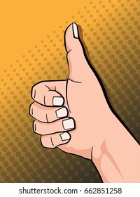 Hand showing symbol Like, gesture. Hand showing thumbs up. Comic style.Pop art design concepts for web banners, web sites, printed materials.