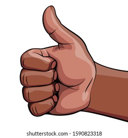 Hand Showing Symbol Like. Making a Thumb up Gesture. Like Positive Fist African Descent on White Background. Sign for Web, Poster or InfoGraphic
