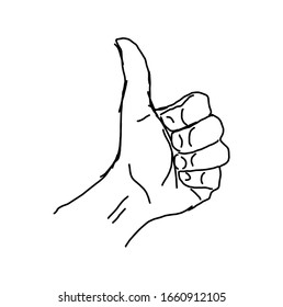Hand showing symbol Like. Making thumb up gesture. Sign for web.hand drawn of thum up