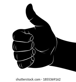 Hand Showing Symbol Like. Making a Thumb up Gesture. Like Positive Fist on White. Sign for Web, Poster, or InfoGraphic. Thin Line Icon for Website Design on White Background