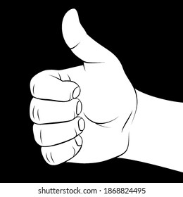 Hand zeigt Symbol wie. Eine aufgeblasene Geste machen. Wie Positive Faust auf Weiß. Melden Sie sich für Web, Poster oder InfoGraphic an. Thin Line Symbol für Website-Design auf schwarzem Hintergrund
