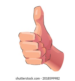 Hand showing symbol Like. Making thumb up gesture icon. Color illustration for web, poster. Vector illustration.