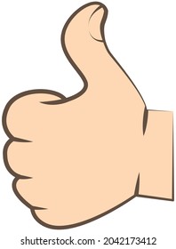 Hand showing symbol Like. Making thumb up gesture. Vector illustration isolated on white. Sign for web, poster, info graphic for chatting online and showing approval. Ok gesturing agreement expression