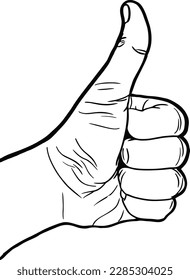 Hand showing symbol Like. Making thumb up gesture. Vector black vintage engraved illustration isolated on a white background. Sign for web, poster, info graphic