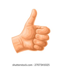 Mano que muestra el símbolo como. Haciendo un gesto con el pulgar hacia arriba. Elemento de diseño dibujado a mano. Ilustración vectorial aislada en blanco. Firme para el cartel, icono del Web, gráfico de la información