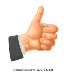 Mano que muestra el símbolo como. Haciendo un gesto con el pulgar hacia arriba. Ilustración vectorial aislada en blanco. Firme para el cartel, icono del Web, gráfico de la información